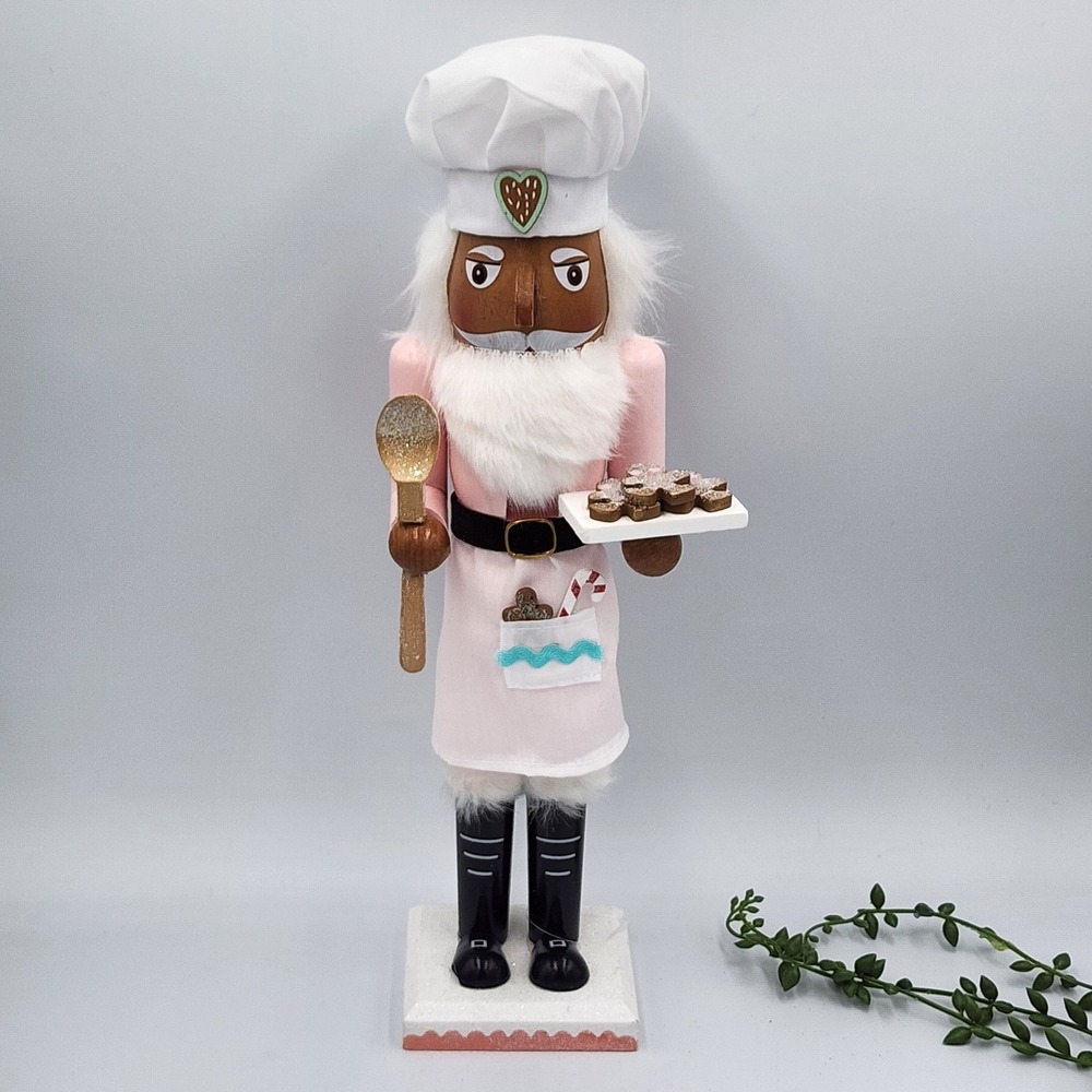 Gingerbread Baker Chef Nutcracker African American Wood Pink Baking Hat 15"